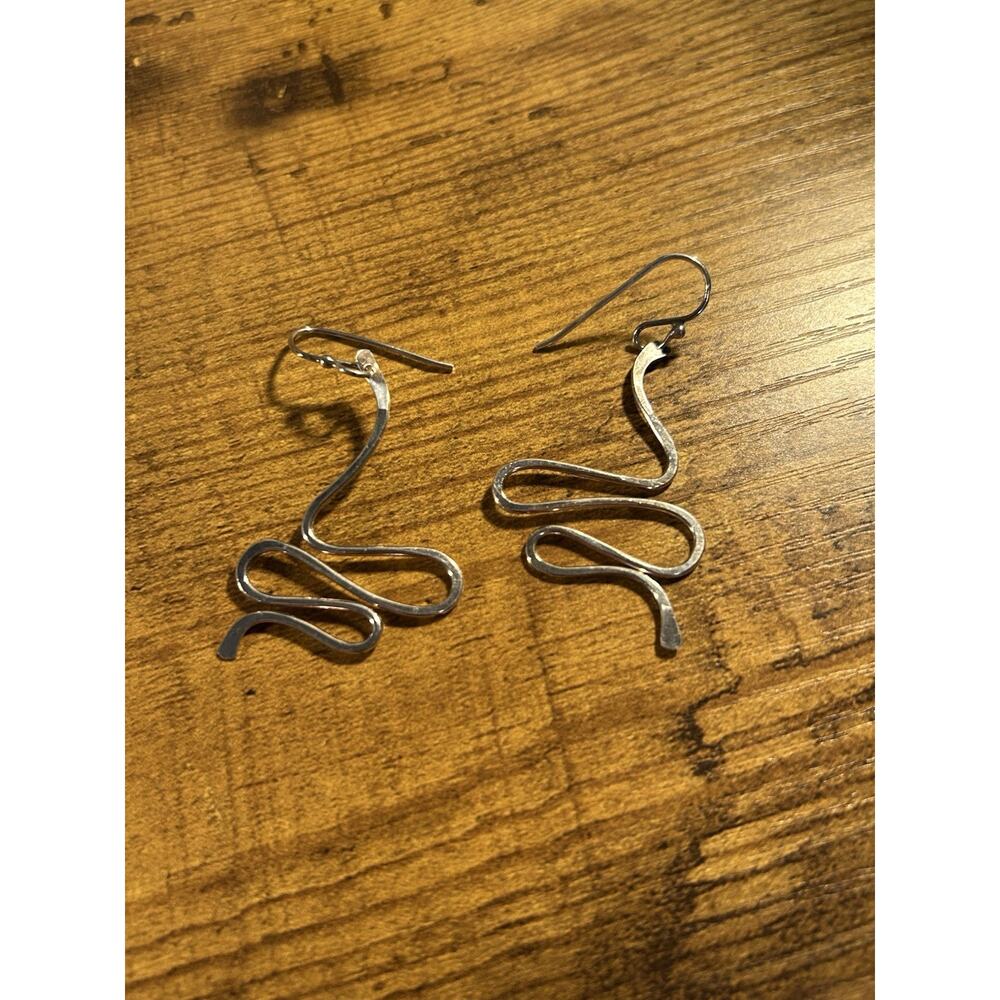 Handmade Sterling Silver Snake Dangle Earrings Serpent Boho Artisan Drop